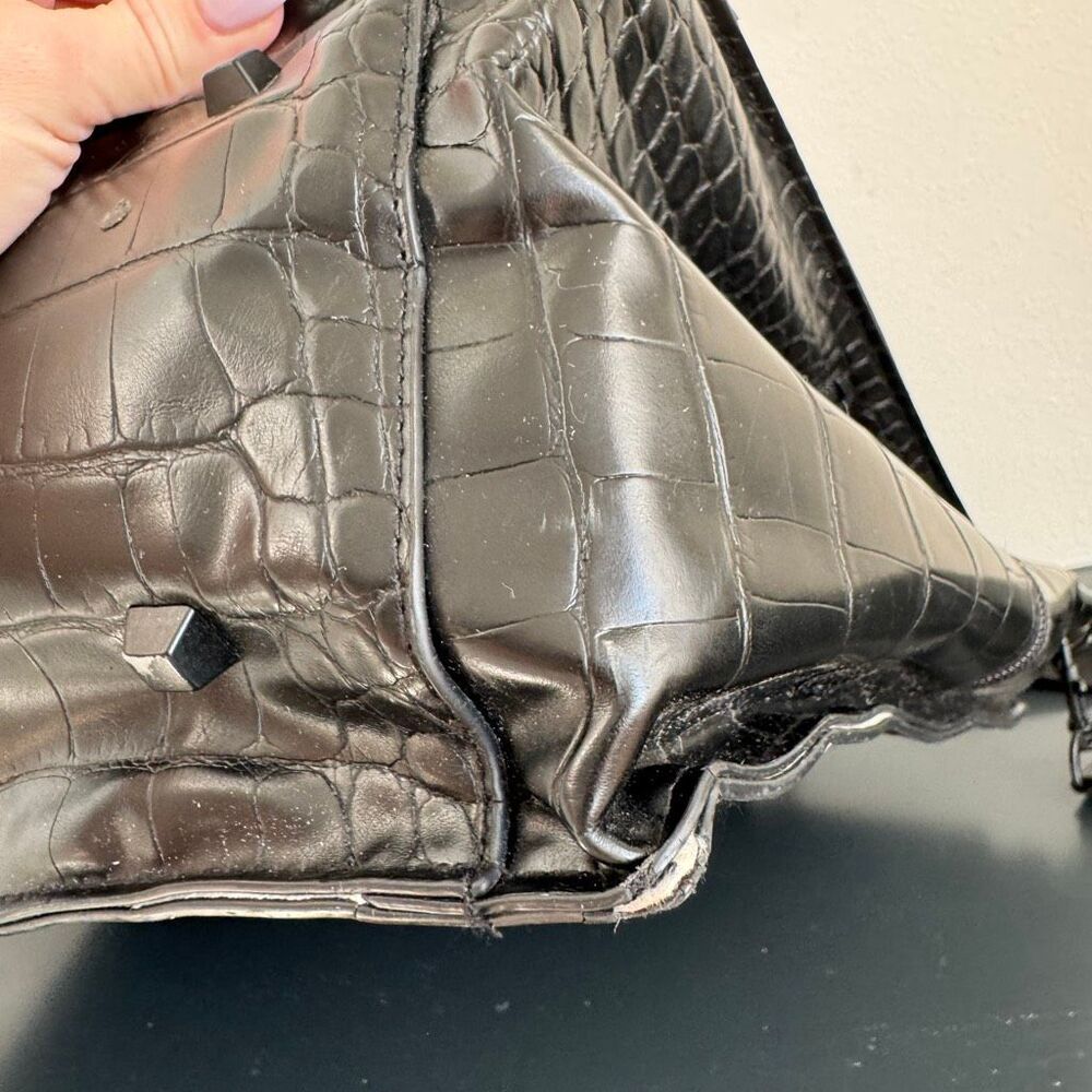 BEIS Large Work Tote Black Crocodile 14.5” x 11” Vegan Leather Zip Closure - Picture 12 of 15